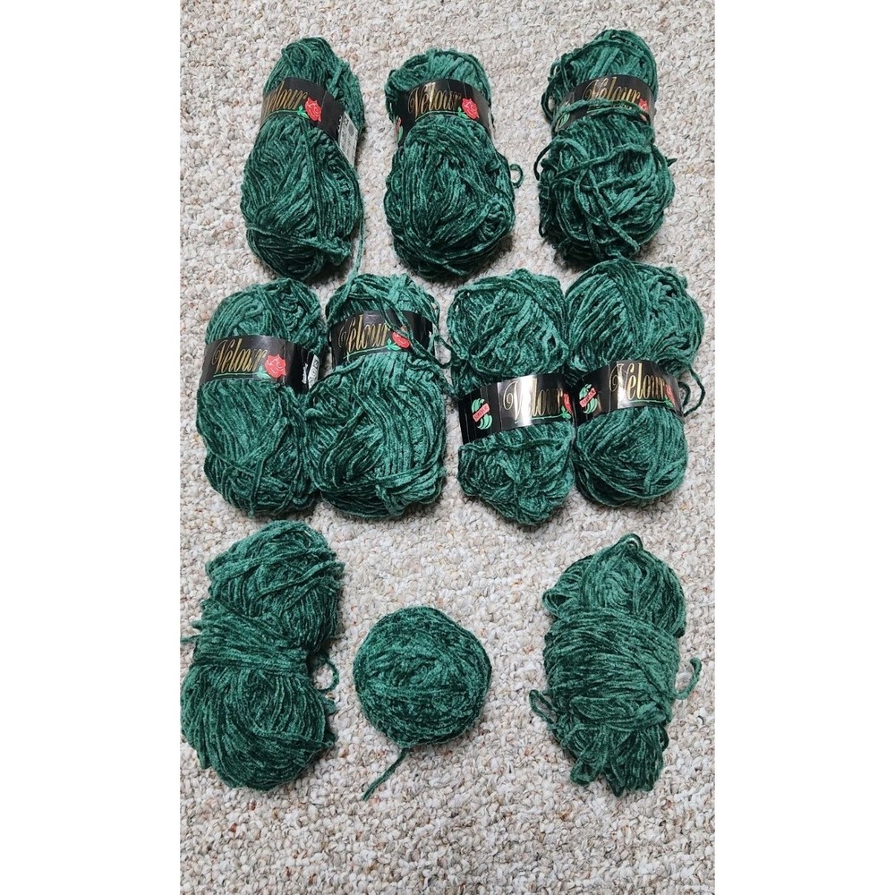 Vintage Sirdar Velour Velvet Knitting Yarn Lot 7 NWT Hunter Green England